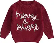 [Lnzyyephy] Toddler Baby Boy Girl Christmas Sweater Letter Embroidery Pullover Sweatshirt Knitwear Infant Fall Winter Clothes