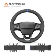 Black Real Leather Steering Wheel Wrap for Ford Escape 2019-2020 Bronco Sport