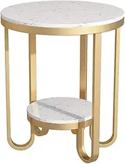 Exquisite 2-Tier Marble Coffee Table, Golden Frame Metal Small Round Table Home Bedroom Hotel Sofa Table Magazine Rack，50 * 50 * 60CM(Size:50 * 50 * 60CM,Color:A)
