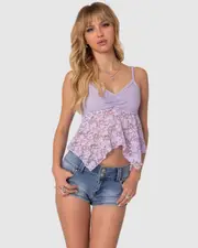 EDIKTED Womens Orchid Sheer Lace Top LILAC