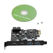 Plug-N-Play USB 3.0 PCIe 3.0/2.0 Expansion Card 5Gbps Speed 2xUSB-C 2xUSB-A Port