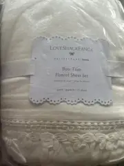 Pottery Barn Teen LoveShackFancy bow trim flannel sheet set queen New