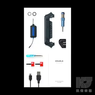 Double X2 木吉他 雙系統 拾音器 無線 有線 民謠 吉他 雙輸出 USB 充電 高音質 黑色【凱傑樂器】