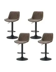 [Artiss] Gas Lift Leather Bar Stools x4 in Brown