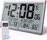 Atomic Clock/Never Needs Setting, Digital Wall Clock with Indoor Outdoor Tempera