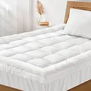 Mona Bedding 1100GSM Bamboo Mattress Topper Double Pillowtop Toppers Comfort Breathable Washable Bed Underlay Mat Pad with Cotton Protector Cover & 45cm Deep Pocket, White