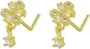 [Niaspi] 2Pcs 20G CZ Flower Dangle Nose Rings for Women Stainless Steel L-Shaped Nose Studs Rings Dangling Nostril Nose Piercing Jewelry