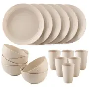 18pcs Dinnerware Plates Bowls Dishes Lightweight Wheat Straw Sets Unbreakable