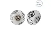 Nicola Spring Ceramic Cupboard Drawer Handle Knobs - Floral Design - Black / White - Pack of 24