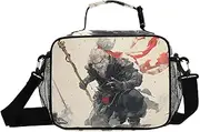Insulated Lunch Box Monkey Warrior Red for Women Men - Ideal for Work, Picnics - Includes Adjustable Shoulder Strap
