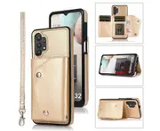 Case for Samsung Galaxy A32 5G, Leather Wallet Case With Card Pockets Back Flip Shockproof Cover Case-Gold