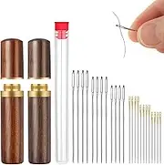 24 Pieces Self Threading Needles Easy Threading Needles and 4 Pieces Large-Eye Hand Sewing Needles with 2 Pieces Wooden Needle Case for Storing Handmade Sewing Embroidery Needle Accessories