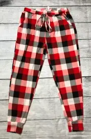 Pink Lily Women’s Medium Red Pink Black Plaid Sweatpants Pjs Drawstring R4