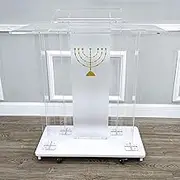 Church Podium, LED Large Rolling Podium Stand Portable, Pulpits for Churches, Luxurious Golden Acrylic Podium, Church Vertical Reading Platform