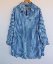 New Autograph Top 22 Womens Longline Button Shirt Blue White Stripe Pockets