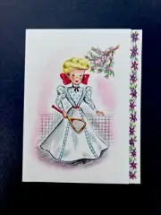 VTG Unused Xmas Greeting Card Authentic 1900 Fashioned Lady Ready For Tennis