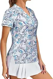 [Vldnery] Women's Golf Shirts Short Sleeve v Neck Loose Fit Plain Workout Tennis Polo T-Shirts