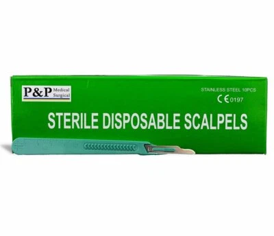 Disposable Scalpels Sterile Size 15 Plastic Handle & Metric Line Box of 250