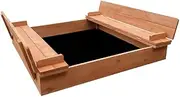 Keezi Kids Sandpit, Wooden Water Table Sand Pit Play Toys Sandcastle Garden Patio Beach Activity Outdoor Toy Games, with Ground Sheet Foldable Seat Rounded Corners Nature Wood