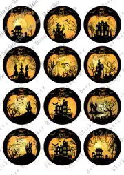 Halloween Circles Cut & Peel Sticker Sheet For Cards Scrapbook Junk Journal