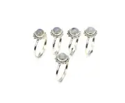 WHOLESALE 5PC 925 SOLID STERLING SILVER WHITE RAINBOW MOONSTONE RING LOT B000