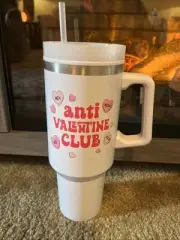 New Anti- Valentine Club White 40 Oz Tumbler With Straw & Handle