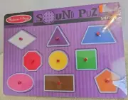 Melissa and Doug Knob Wooden Sound Puzzle Geometric 9 Shapes 2010 Rare OOP & NEW