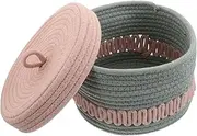 MUCKLILY Small Basket with Lid: Cotton Rope Basket for Organizing - Cute Decorative Container for Nursery - Round Storage Organization Bin