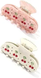 Hair Claw Clips Pink Cherry Hair Clips Acrylic Hair Clamps Strong Hold Hair Styling Clips (Pack of 2)
