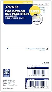 Filofax 2022 Personal Two Days Per Page 3 Language Diary, White, 22-68423