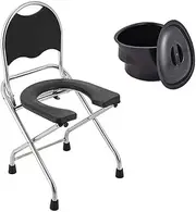 Foldable Commode/Shower Chair Portable Commodes Chair Camping Toilet Seat with Backrest,Elderly Toilet Chair Stainless Steel Adult Folding Shower Chair Toilet Alternative Chair (Color : Black)