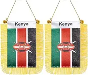 CANTENDO 2 Pack Kenya Window Hanging Flag,Mini Kenyan Car Flag with Pole Tassel Suction Cup Rearview Mirror Decoration(3x5 Inch)