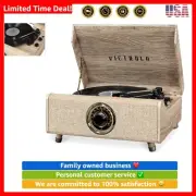 s 4-in-1 Highland Bluetooth Record Player with 3-Speed Turntable with FM Radi...