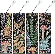 DCIDBEI 4PCs Diamond Art Kits Bookmark Bookmarks with Tassel Page Paint by Numbers Kit for Adults Markers Reading Gifts for Women Readers Book Mark for Book Lovers Mushroom House