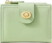 [FEIBOON] Cute Wallet for Girls Women Tri-folded Small Wallet Cash Pocket PU Leather Card Holder Coin Purse with ID Window, Round Lock -Green, Fashion