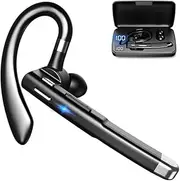 Wireless Headset Business Earpiece 30Hrs Playtime with 450mAh Charging Case Built-in Mic Noise Cancelling Headphone 5.0 Handsfree Sports Earphone for Android iOS Driving Trucker Driver Business Office