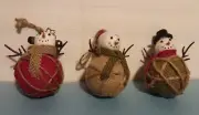 Set/3 Rustic Style Snowmen Ornaments- 5" /NEW
