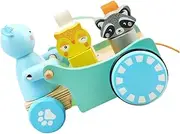 ifundom Lovely Animal Cart Toy Assembling Trailer Toy for Kids Wooden Educational Pull Along Walker Hand-Eye Coordination Toy