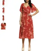Pasduchas Splendour Midi Wrap Dress in Cherry Sz 14 New With Tags RRP $289