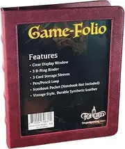 Forged Dice Co. Game-Folio PU Leather Portfolio Binder - Gaming Binder for DND Character Sheets with DND Spell Cards Organizer and Clear Front Pocket - Compatible with Dungeons and Dragons RPG - Red