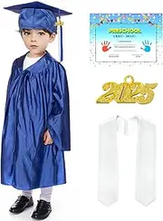 [misscom] Kindergarten Shiny Cap Gown with Tassel 2024 Plus White Stole & Kids Certificate Sets for Pre-school