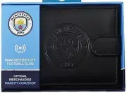 MANCHESTER CITY FC MEN'S REAL LEATHER RFID WALLET ANTI FRAUD MONEY ID CARD GIFT