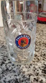 Paulaner Munchen German Dimpled Beer Stein Glass w/ Handle 1 Liter