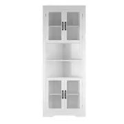 CostwayTall Space-saving Triangular Bathroom Corner Cabinet with Glass Doors-White