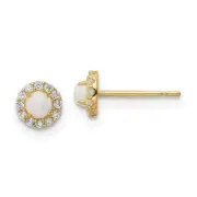 14K Solid Yellow Gold CZ Lab Opal Stud Earrings