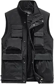 [Bciopll] Men Outdoor Vest Multi-Pocket Solid Color Fishing Director Work Waistcoat Vest Jacket Male