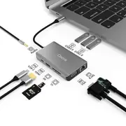 USB C Hub Adapter, USB C Docking Station 10 in 1 Type C Multiport USB hub 3.0 with Ethernet, HDMI, 3 USB3.0, SD/Micro SD Card, 3.5mm Audio, PD 3.0, Compatible for MacBook Air Pro and Other Type C Laptops - Gray