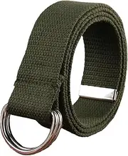 [Dcvmvmn] Unisex Canvas Belts Double Ring Buckle Cotton Canvas Waist Belt Unisex-Adult Web Belt, Army En8