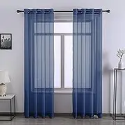 Dark Blue Sheer Curtains 84 Inches Long for Bedroom - 2 Pack Eyelet Top Voile Semi Sheer Drapes See Through Window Curtains for Living Room Navy Blue
