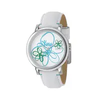 在飛比找蝦皮商城優惠-【DKNY】經典塗鴉花卉風時尚真皮腕錶-活潑藍/NY4894